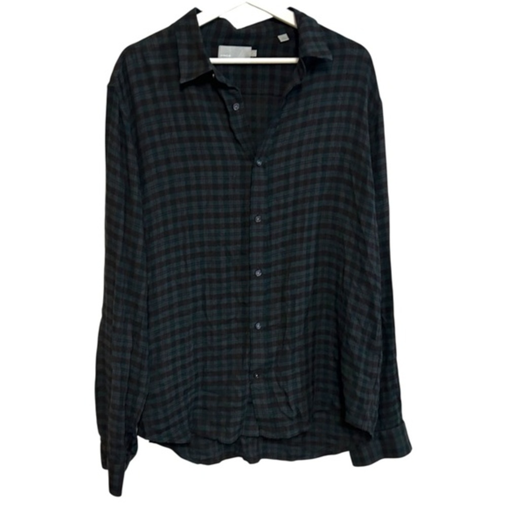 vince L plaid button down‎ shirt lightweight wool blend viscose casual daywear